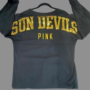 PINK Victorias Secret Arizona State University ASU Sun Devils Gold Sequin Shirt